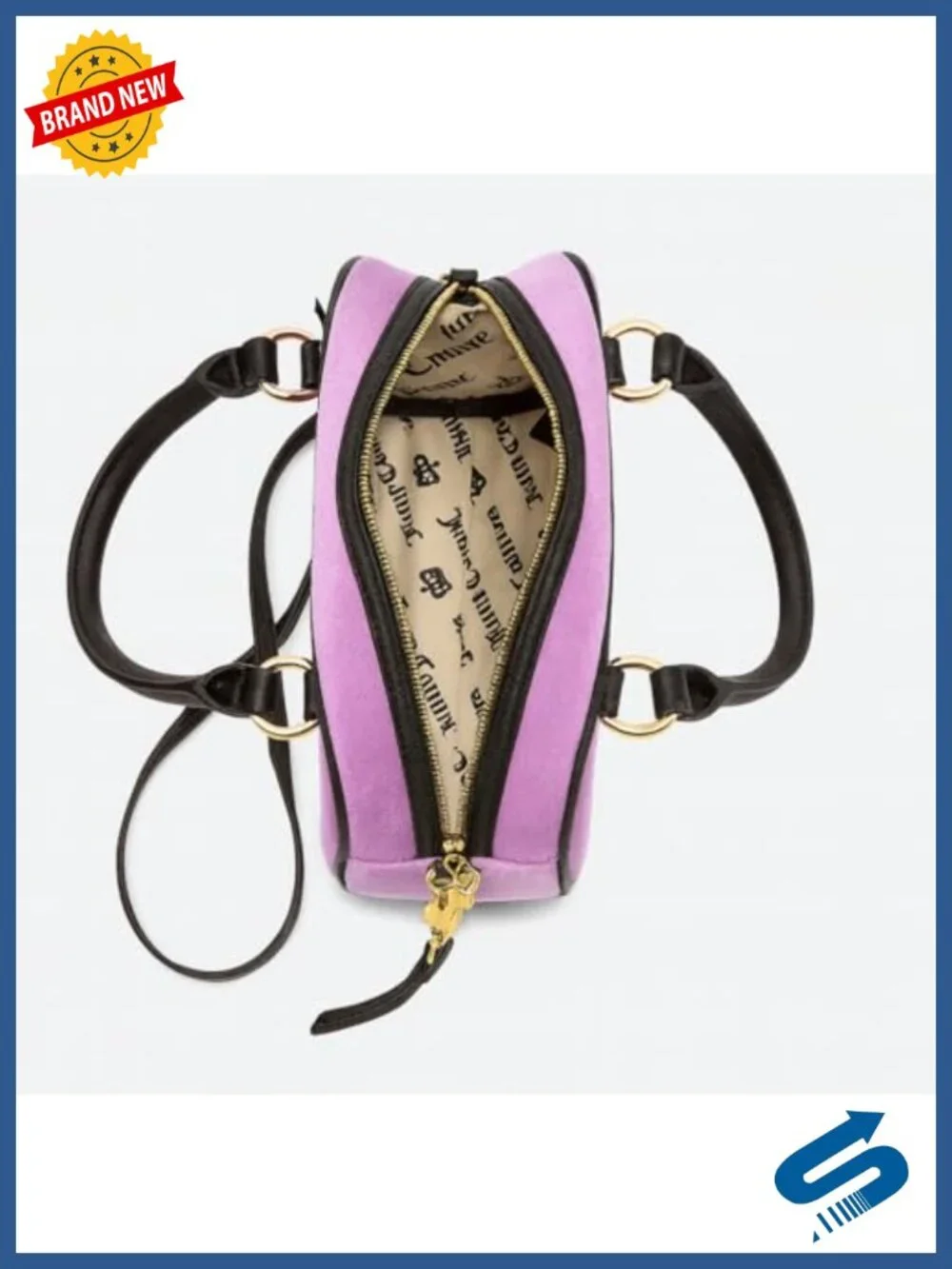 Velour and Faux Leather Dome Satchel Crossbody Bag with Charm